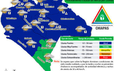 Chiapas en alerta verde por las lluvias